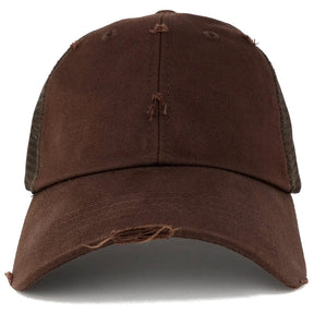 Vintage Distressed Mesh Adjustable Trucker Cap - Brown