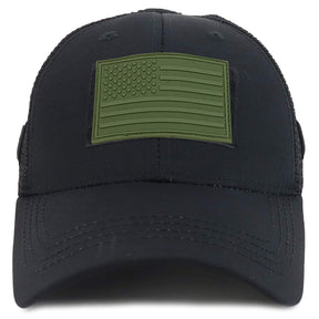Armycrew US American Flag Olive Rubber 3D Tactical Patch Trucker Mesh Back Cap