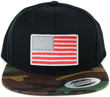 Flexfit Classic American Flag Patch Snapback Cap with Camo Visor - Black Grey