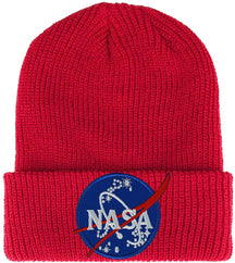 Armycrew NASA Insignia Logo Embroidered Patch Ribbed Cuffed Knit Beanie - Black