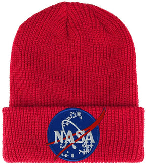 Armycrew NASA Insignia Logo Embroidered Patch Ribbed Cuffed Knit Beanie - Black