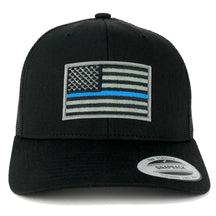 Flexfit American Flag Patch Snapback Trucker Mesh Cap - Black - Black Grey