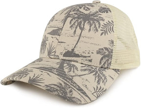 Armycrew Tropical Floral Print Trucker Mesh Back Structured Baseball Cap