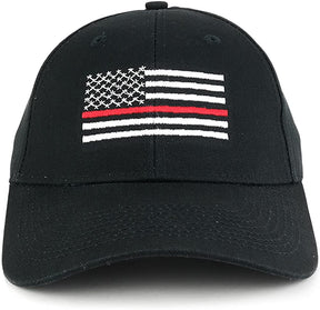 Armycrew Thin RED Line American Flag Embroidered Cotton Baseball Cap