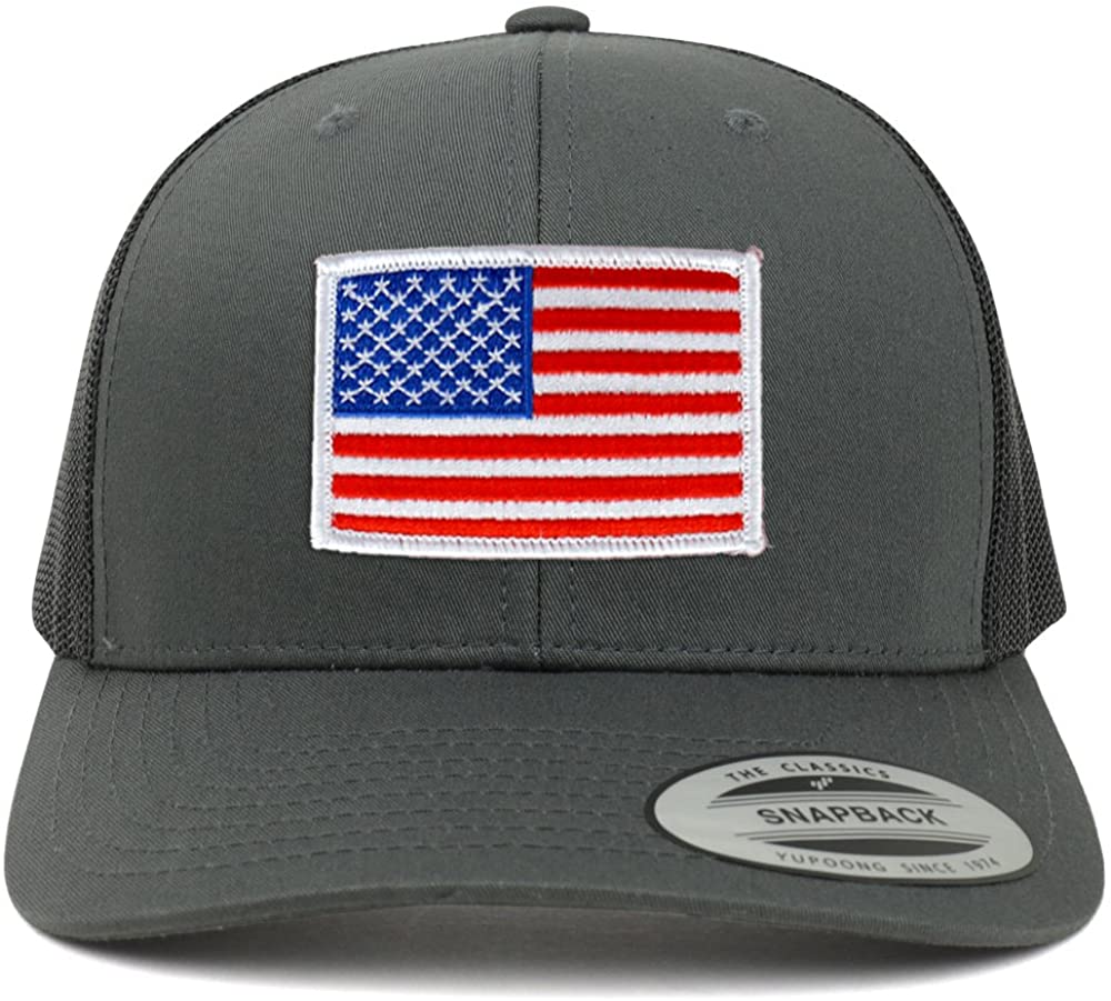 Armycrew American Flag Patch Snapback Trucker Mesh Cap - Charcoal