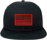 Armycrew Oversize XXL Black Red USA Flag Patch Flatbill Mesh Snapback Cap - Black - 2XL