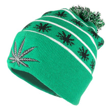 Marijuana Leafs Pom Pom Acrylic Beanie Hat - Kelly Green Black - WB071-86