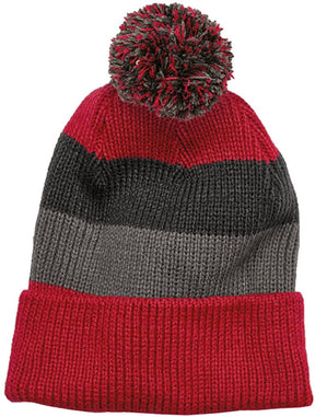 Vintage Striped Acrylic Winter Beanie Hat with Removable Pom