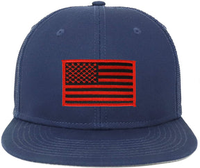 Armycrew Oversize XXL Black Red USA Flag Patch Flatbill Mesh Snapback Cap - Black - 2XL