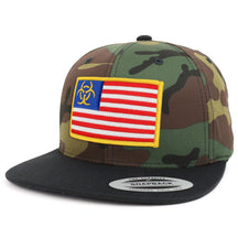 Armycrew Biohazard Yellow USA Flag Camo Black Flatbill Snapback Baseball Cap