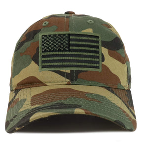 Armycrew Black Olive American Flag Embroidered Patch Camo Soft Crown Baseball Cap
