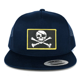 Flexfit 5 Panel Jolly Rogers Military Skull Embroidered Patch Snapback Mesh Back Cap