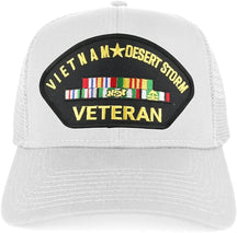 Armycrew Vietnam and Desert Storm Veteran Embroidered Patch Snapback Mesh Trucker Cap
