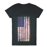 Armycrew Vintage Distressed US American Flag Screen Print Cotton V Neck T Shirt