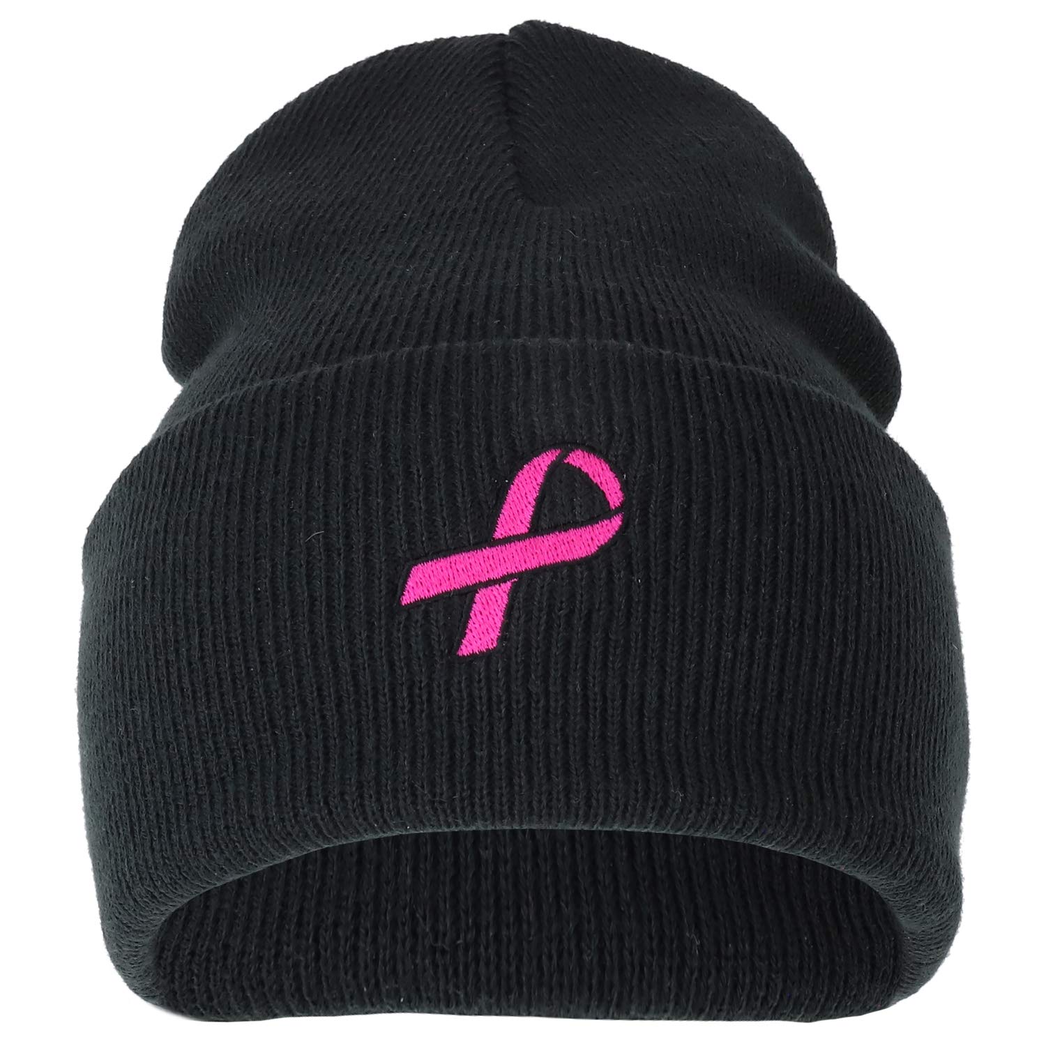 Armycrew Breast Cancer Awareness Pink Ribbon Embroidered Long Beanie