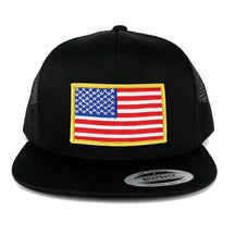 Armycrew Flexfit Oversize XXL Yellow USA Flag Patch 5 Panel Flatbill Snapback Mesh Cap
