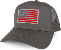 Armycrew XXL Oversize Red Grey USA Flag Patch Mesh Back Trucker Baseball Cap