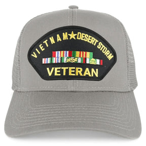 Armycrew Vietnam and Desert Storm Veteran Embroidered Patch Snapback Mesh Trucker Cap