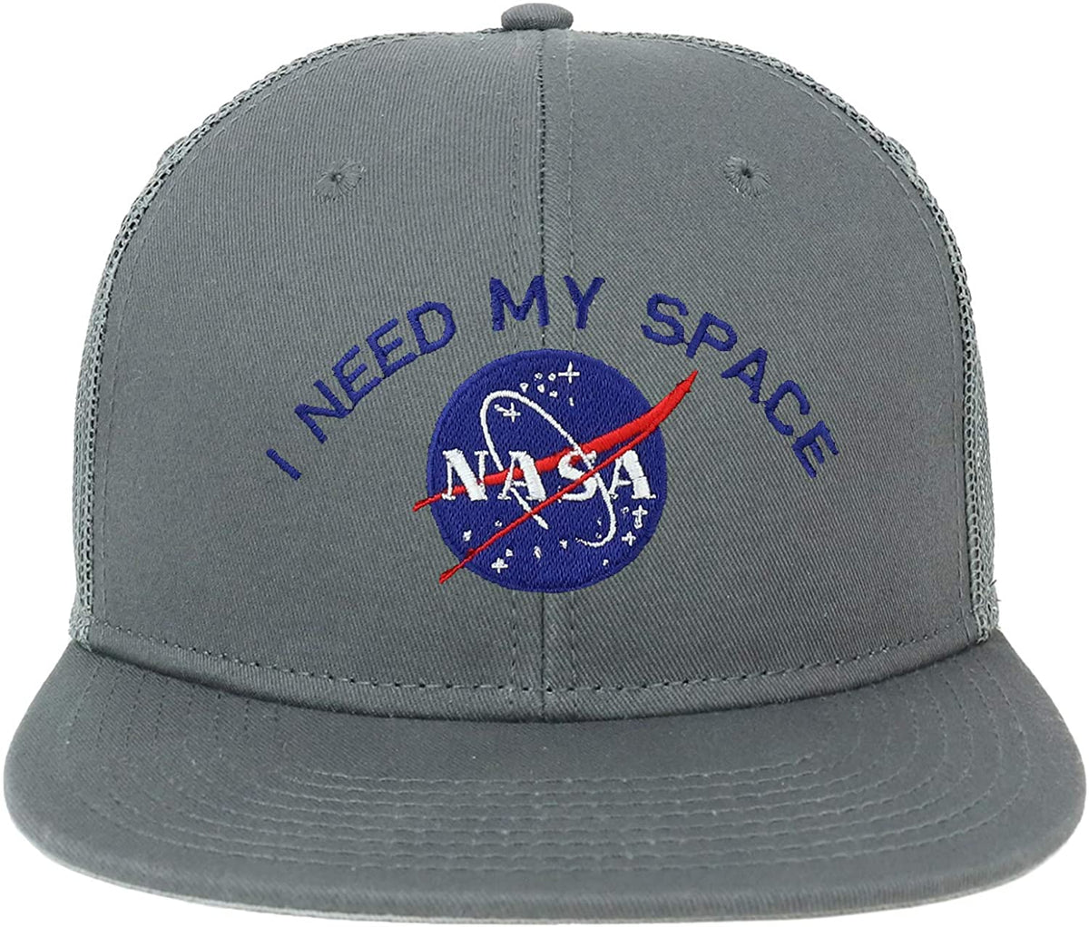 Armycrew Oversize XXL NASA I Need My Space Embroidered Flatbill Mesh Snapback Cap - Black - 2XL