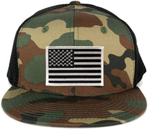 US American Flag Iron on Patch Flat Bill Camo Snapback Trucker Cap - WWB - Black Grey