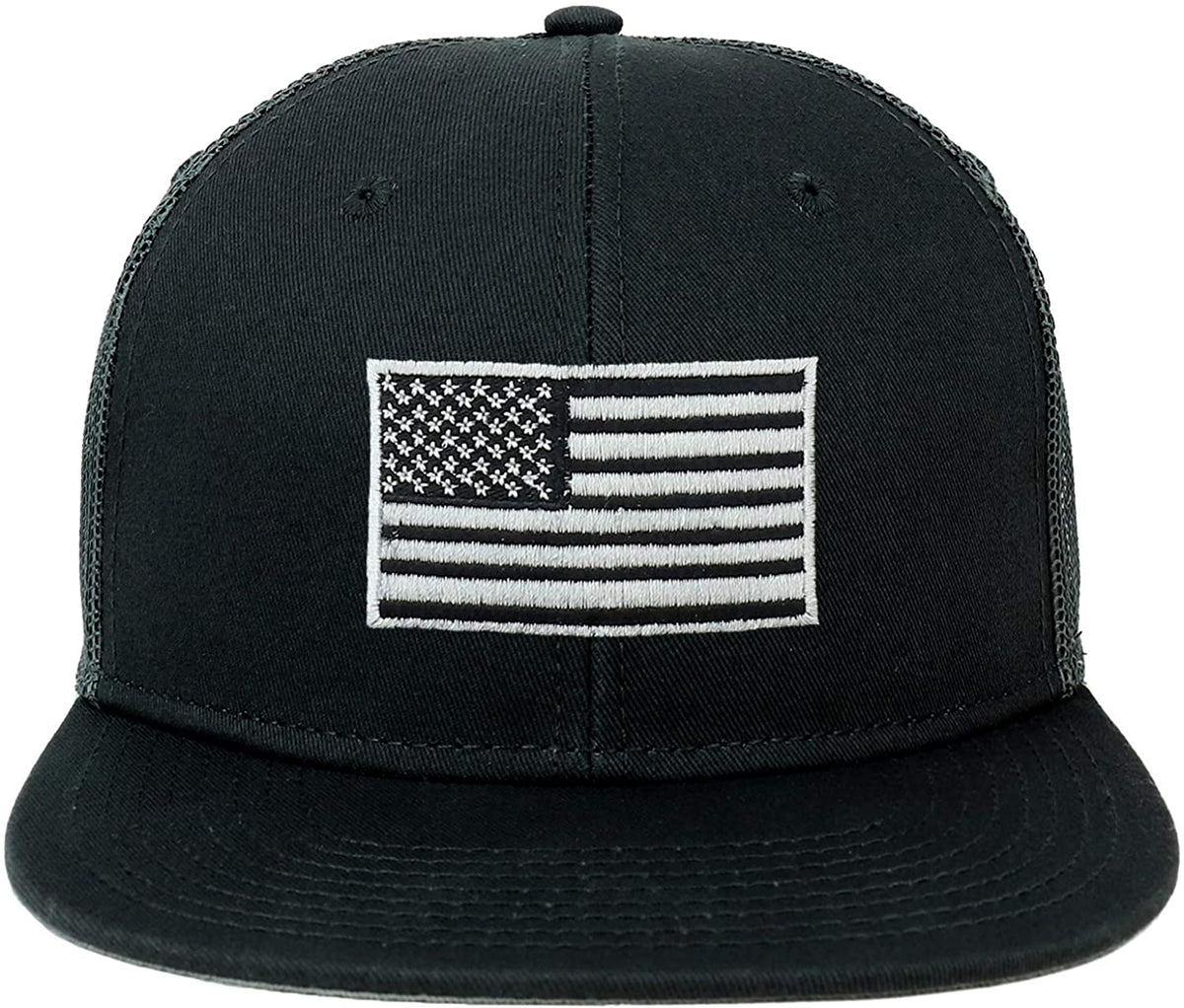 Armycrew Oversize XXL Grey American Flag Embroidered Flatbill Mesh Snapback Cap