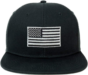 Armycrew Oversize XXL Grey American Flag Embroidered Flatbill Mesh Snapback Cap