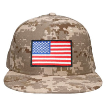 Armycrew Flat Bill Digital Camo American Flag Patch Snapback Cap - Desert - Black Grey