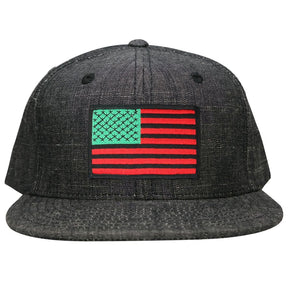 Washed Denim USA American Flag Embroidered Iron on Patch Snapback - BLK - Black Grey