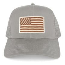 Armycrew USA American Flag Embroidered Patch Snapback Mesh Trucker Cap - Grey