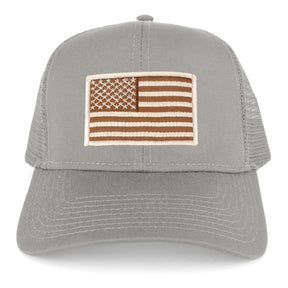 Armycrew USA American Flag Embroidered Patch Snapback Mesh Trucker Cap - Grey