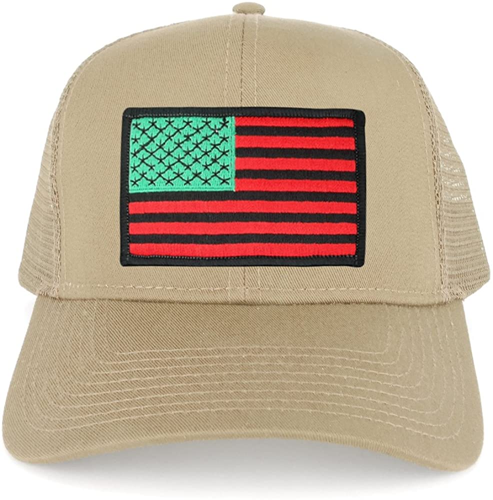 Armycrew XXL Oversize Red Green Black USA Flag Patch Mesh Back Trucker Baseball Cap - Khaki