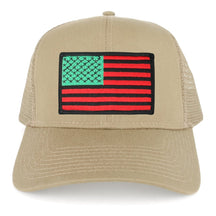USA American Flag Embroidered Patch Snapback Mesh Trucker Cap - KHAKI