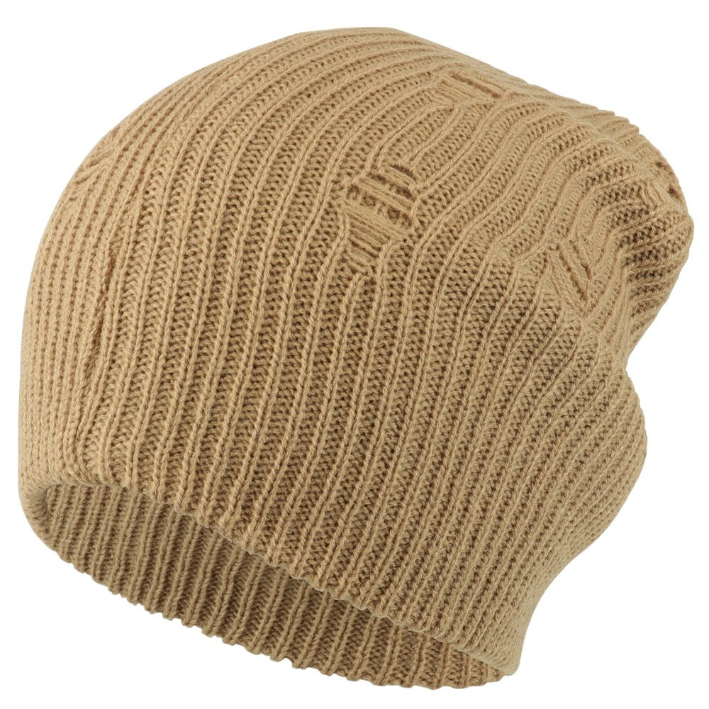 Armycrew Vintage Frayed Pattern Knit Deep Slouchy Beanie