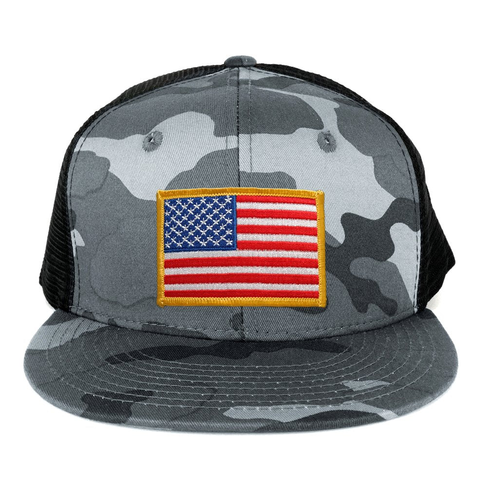 Armycrew US American Flag Embroidered Patch Adjustable Urban Camo Trucker Cap - UUB - Black Grey