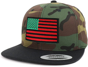 Armycrew Assorted USA Patch Two Tone Camo Black Flatbill Snapback Baseball Cap