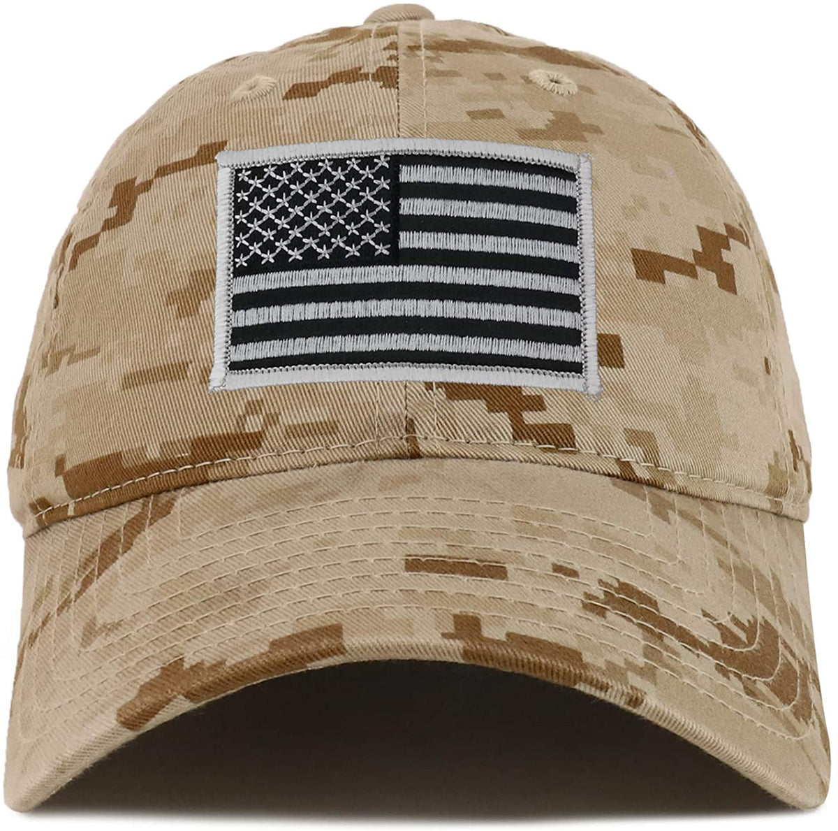 Armycrew Black Grey American Flag Embroidered Patch Camo Soft Crown Baseball Cap - DES