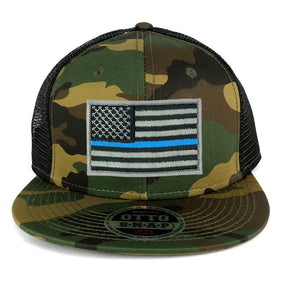 Armycrew USA American Flag Embroidered Patch Camo Snapback Mesh Cap - CAMO Black