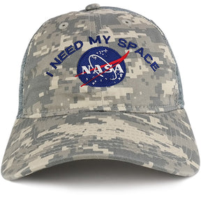 Low Profile Unstructured NASA, I Need My Space Embroidered Camo Mesh Trucker Cap