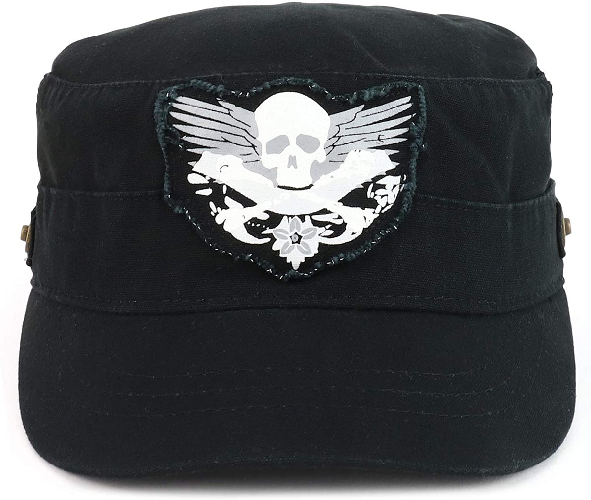 Armycrew Crossbone Skull Patch Brushed Canvas Meshed Flat Top Army Cap - Black - L