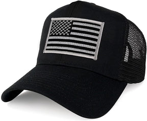 Armycrew XXL Oversize Black Grey USA Flag Patch Mesh Back Trucker Baseball Cap