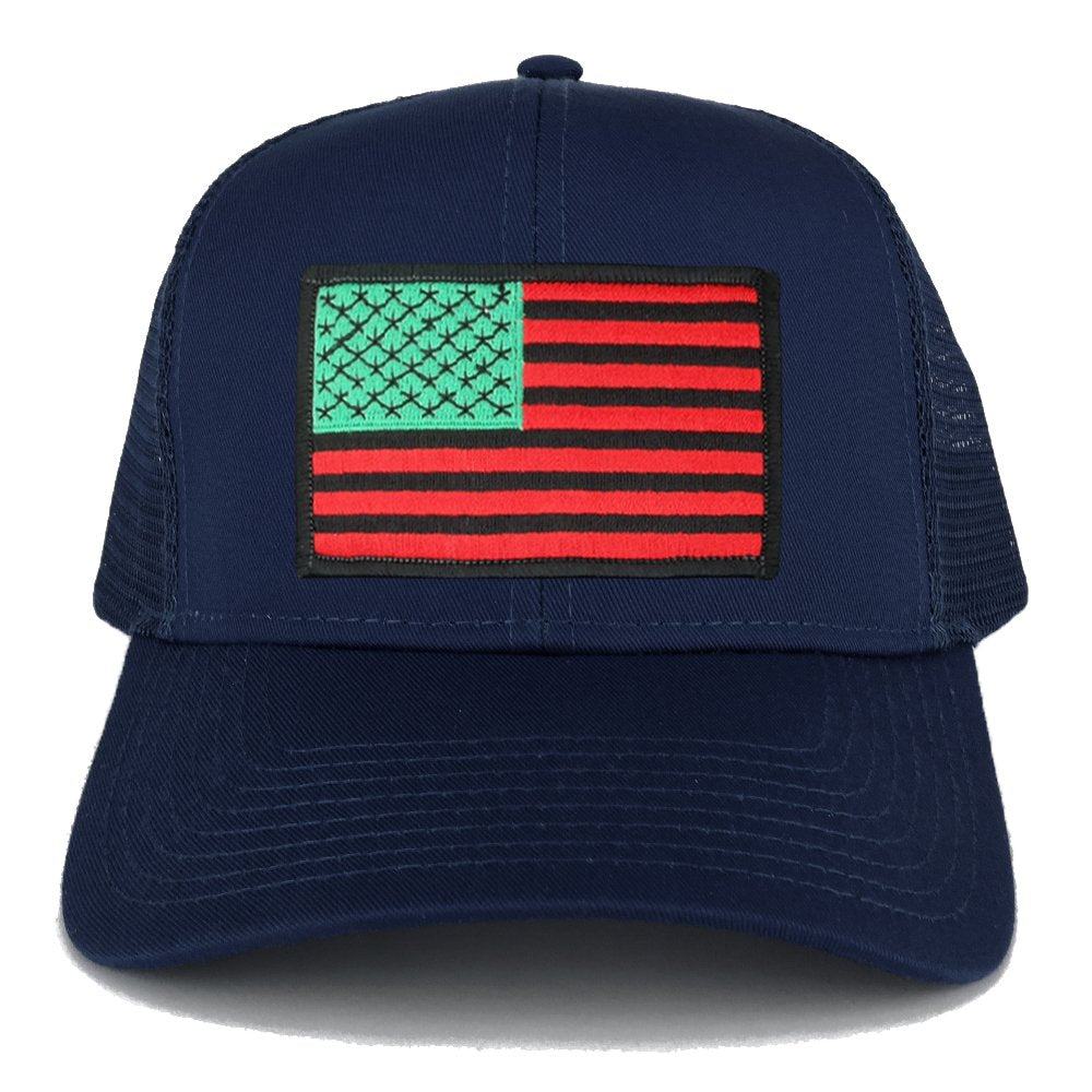 Armycrew XXL Oversize Red Green Black USA Flag Patch Mesh Back Trucker Baseball Cap - Navy