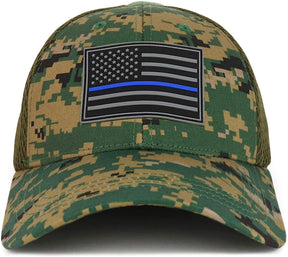 Armycrew Thin Blue Line American Flag 3D Rubber Tactical Patch Air Mesh Flex Cap