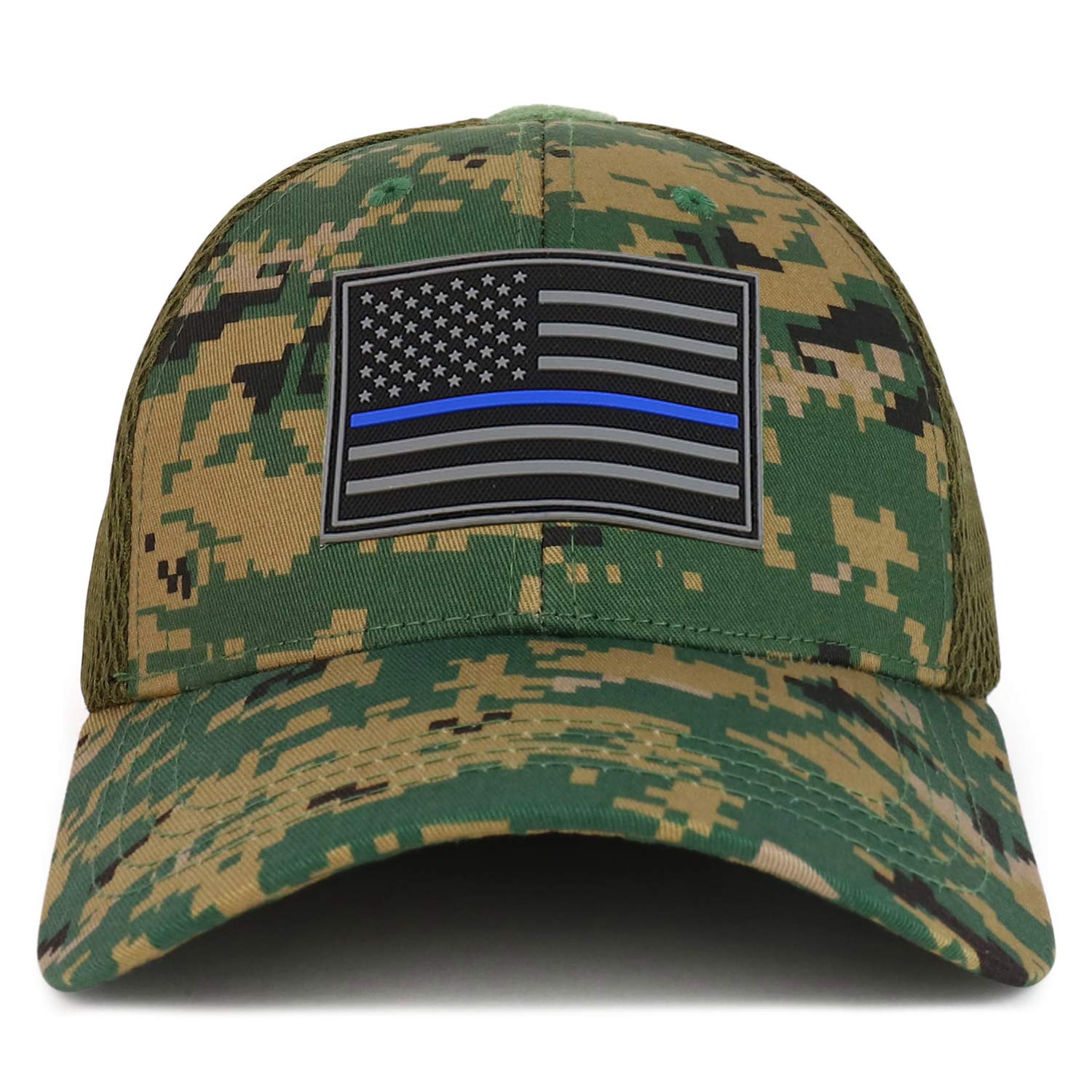 Armycrew Thin Blue Line American Flag 3D Rubber Tactical Patch Air Mesh Flex Cap