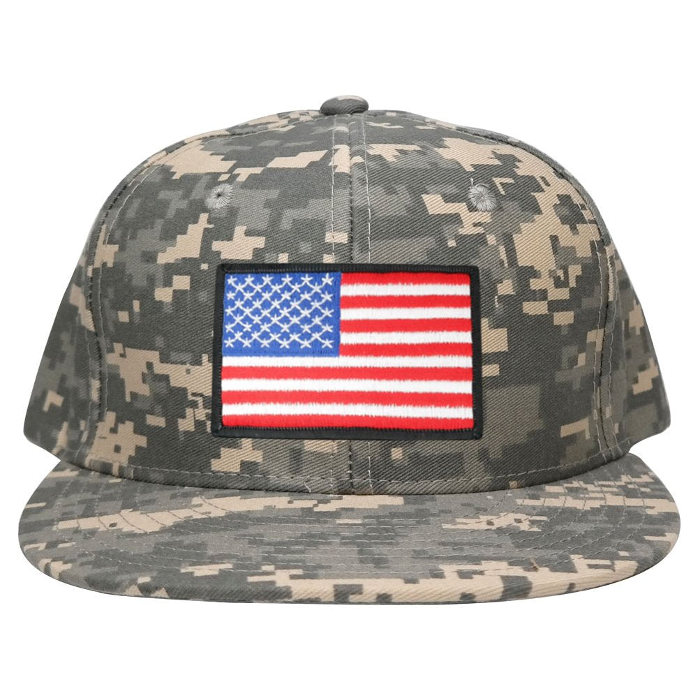 Armycrew Flat Bill Digital Camo American Flag Patch Snapback Cap - ACU - Black Grey