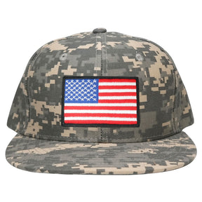 Armycrew Flat Bill Digital Camo American Flag Patch Snapback Cap - ACU - Black Grey