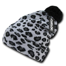 Youth Leopard Print Pom Pom Knit Beanie