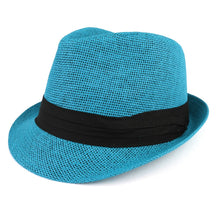 Colorful Straw Fedora Hat with Black Pleated Band