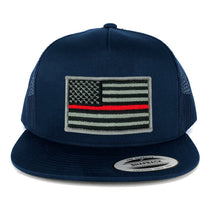 Flexfit 5 Panel American Flag Patched Snapback Mesh Back Navy Cap