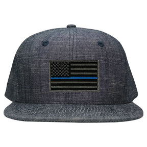 Washed Denim USA American Flag Embroidered Iron on Patch Snapback - BLU - Thin Blue