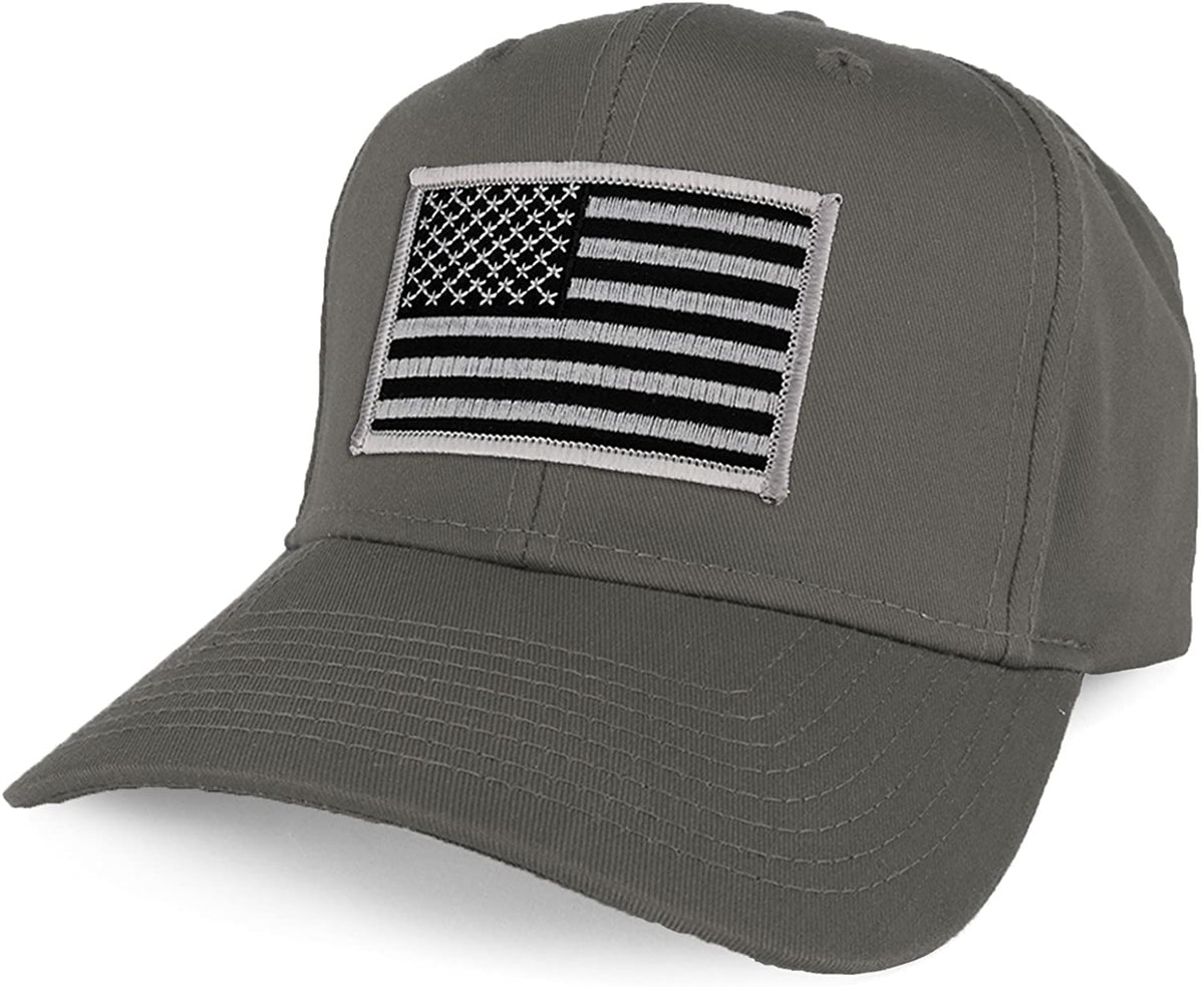 Armycrew XXL Oversize Black Grey USA American Flag Patch Solid Baseball Cap - Black